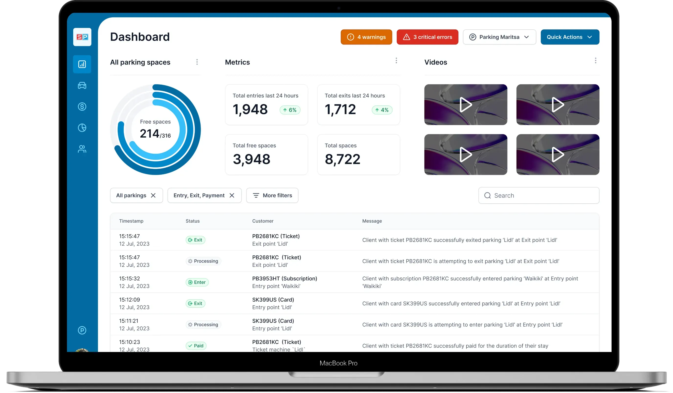 Mockup of SmartPark software