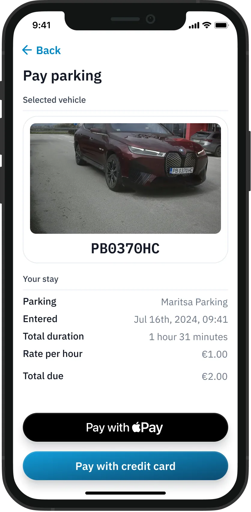 Mockup of SmartPark software